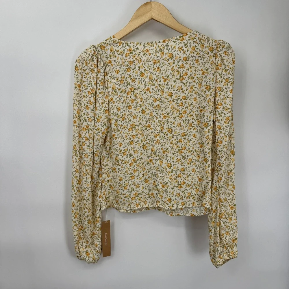Reformation Floral Long Sleeve Button Front Top White Yellow Small Country NWT